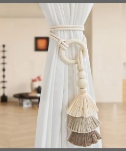 2Pcs Tassel Curtain Tie Backs Wooden Bead Curtain Tiebacks