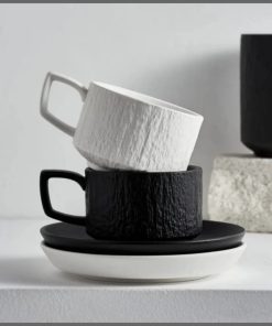 European textured Matte ceramic Cappuccino coffee cup set with saucers