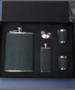 Leather-covered whiskey flasks gift set