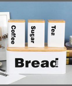 Bread Bin with Three Canister Set with Bamboo Lid