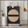 Rattan Wooden Black  Bucket Flip Shoe Cabinet