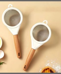 Wooden handle stainless steel fine mesh sieve