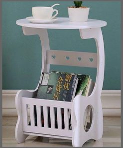 Multi-purpose bedside/balcony/coffee/living room white round magazine table