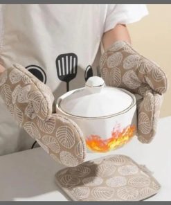 Insulated cotton kitchen//oven gloves+hand mittens