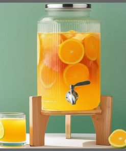 6L Ribbed Juice Dispenser with Bamboo Stand