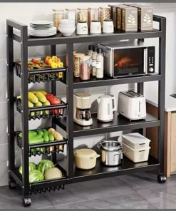 Multifunctional Strong metallic Kitchen rack with movable & lockable Wheels