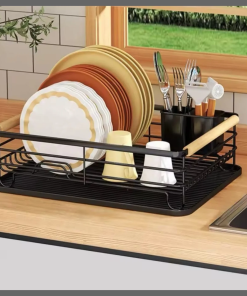 Single Layer Carbon Dishrack with Bamboo Handle