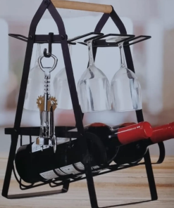 Metallic Countertop Wine Rack with 2 bottle slots 4 wine glass slots