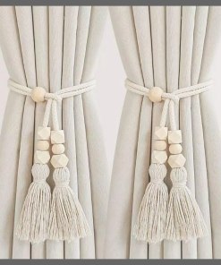2pcs Nordic curtain straps, wooden bead weaving
