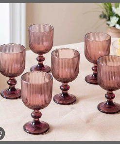 6pcs coloured ribbed wine glasses