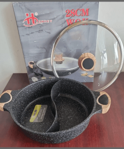 Single piece 28cm HonHey WOK granite partitioned cooking pot casserole