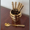 Stylish Fruit fork golden ceramic bowl plus 6 teaspoons
