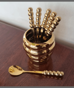 Stylish Fruit fork golden ceramic bowl plus 6 teaspoons