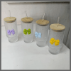 1pc 475ml Glass Cup with Lid and Straw