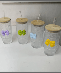 1pc 475ml Glass Cup with Lid and Straw
