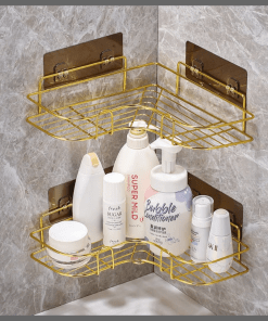Triangular Golden metallic corner bathroom shelf