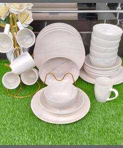 24pcs white-marble plain round dinner set