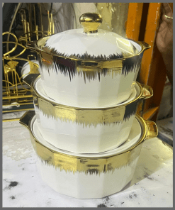 3 Pcs Ceramic gold round casseroles