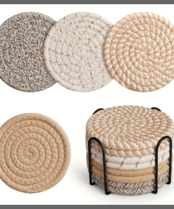 8pcs Rattan Coasters with metallic Holder