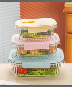 3Pcs Borosilicate Glass ribbed Food Storage Containers with Lids