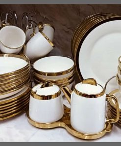 40pc Gold Ring Ceramic Dinner Set