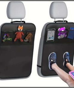 Car Back Seat Kick Mat + 3 Pockets Storage