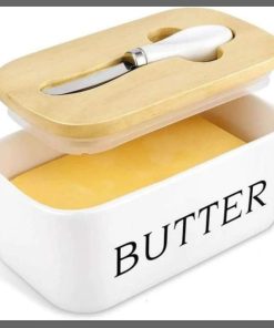 Ceramic container, airtight bamboo cover + spread knife