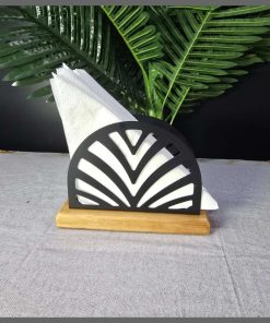 Antique Metallic  Serviette Holder with Bamboo Stand