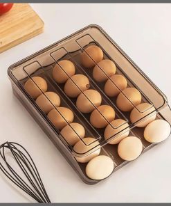 2 Layer stackable automatic rolling fridge egg organizer