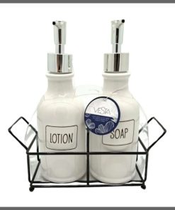 Soap and lotion dispenser set with stand