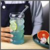 550ml Beehive Pattern Glass Tumbler with Bamboo Lid