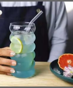550ml Beehive Pattern Glass Tumbler with Bamboo Lid