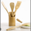 4pcs Bamboo cooking spoons + holder