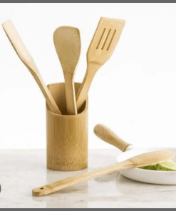 4pcs Bamboo cooking spoons + holder
