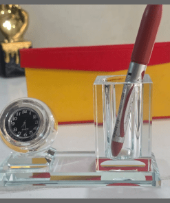 Crystal glass Desktop clock & pen holder set