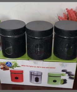 3Pcs Glass canister with stylish metal covering