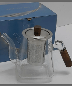1L Classy frosted glass tea /beverage pot with bamboo handle