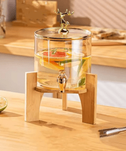 3.6L Bamboo base and glass lid Golden borosilicate beverage dispenser