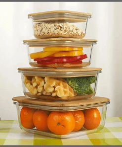 4in1 Lock Fresh 4PC Heavy Glass Food Storage Containers with Airtight Bamboo Lids