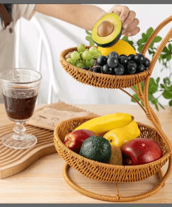 3 Tier Handmade unique rattan fruit rack