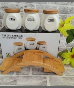 3pcs Canisters Set with Bamboo Rack And Wooden Lids