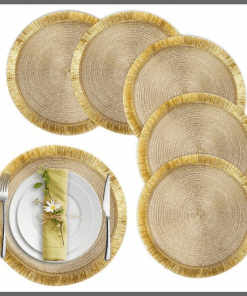 6Pcs  Round Shimmery Gold Placemats/Tablemats