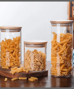 200ml Air tight glass cereal container with bamboo lid