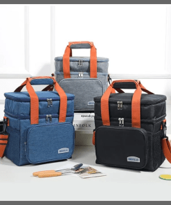 Double layer insulated lunch bag with removable strap