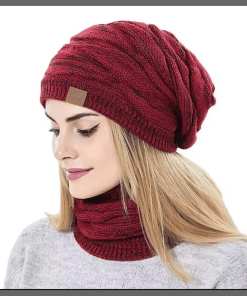 Winter Beanie With Scarf Set Warm Knitted free size