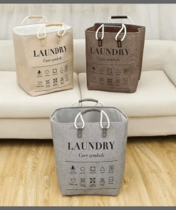Collapsible large hamper laundry basket with leather handles