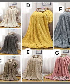 Solid Color Flannel Blanket Reversible Warm Embossed