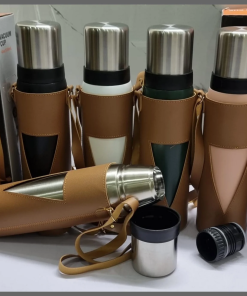 1.2L Camping  thermocup in leather carrier bag