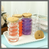 500ml Borosilicate ripple wave glass cup with bamboo lid