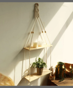 Macrame Hanging floating Shelf Wall Decor -2 Tier